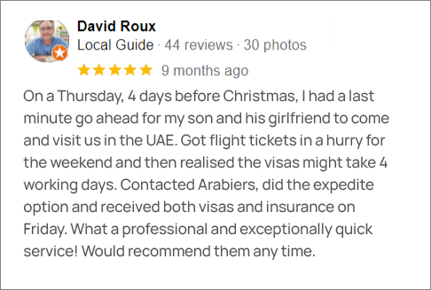 David Roux arabiers dubai google review